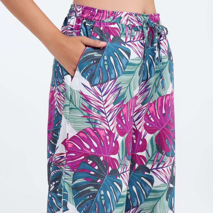 Indian cotton tropical print women's pjs set loungewear relaxed fit