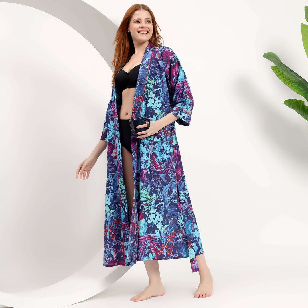 Dressing gown floral plus size women beach relaxed kimono
