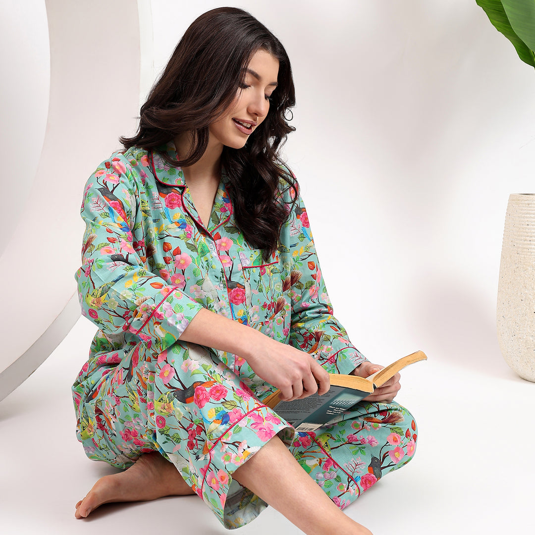 Matching floral cotton pajamas – women’s block print PJs