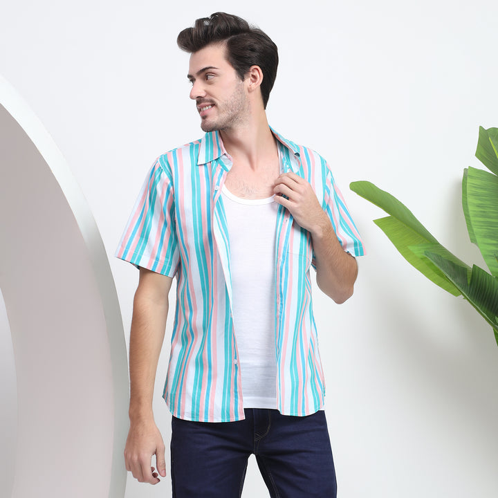 Men’s classic striped shirt in white and blue, perfect for casual or smart-casual wear