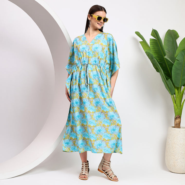 Floral cotton kaftan – hand block print vintage caftan