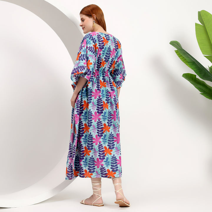 Floral leaf print kaftan dresses summer caftan clothing women