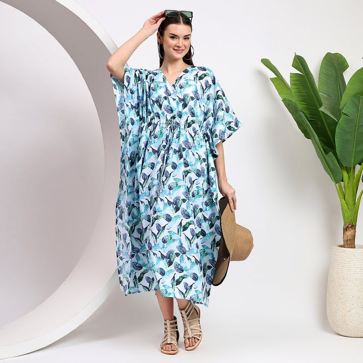 Hand block printed tropical kaftan – cotton caftan for women