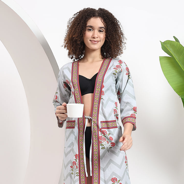 Handmade block print kimono with elegant design