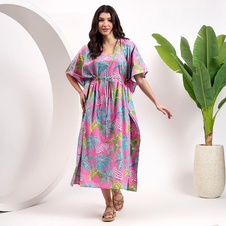 Floral Block Print Kaftan Dress – Cotton Indian Caftan For Women