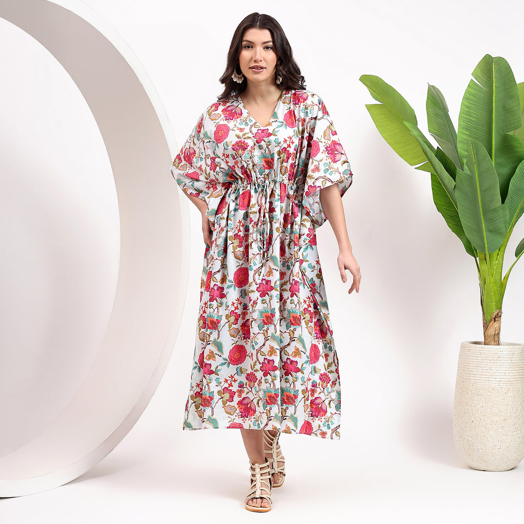 Indian block print floral cotton caftan dress