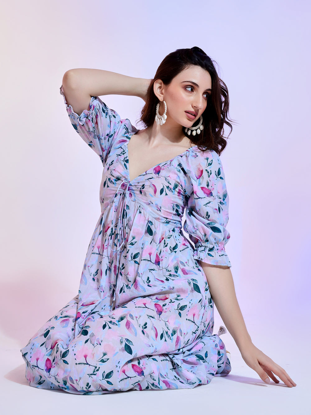 Floral dress with pink leaves