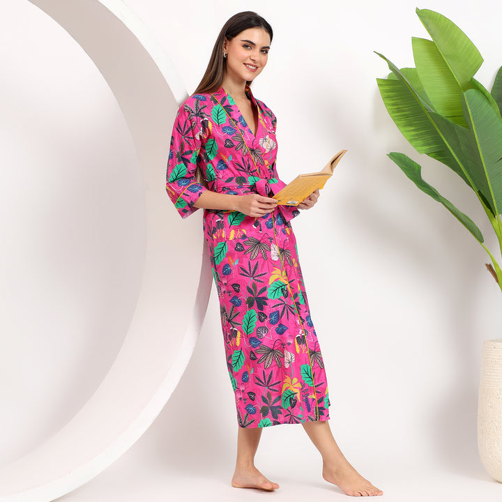 Lightweight cotton kimono robe with a relaxed fit and elegant drape