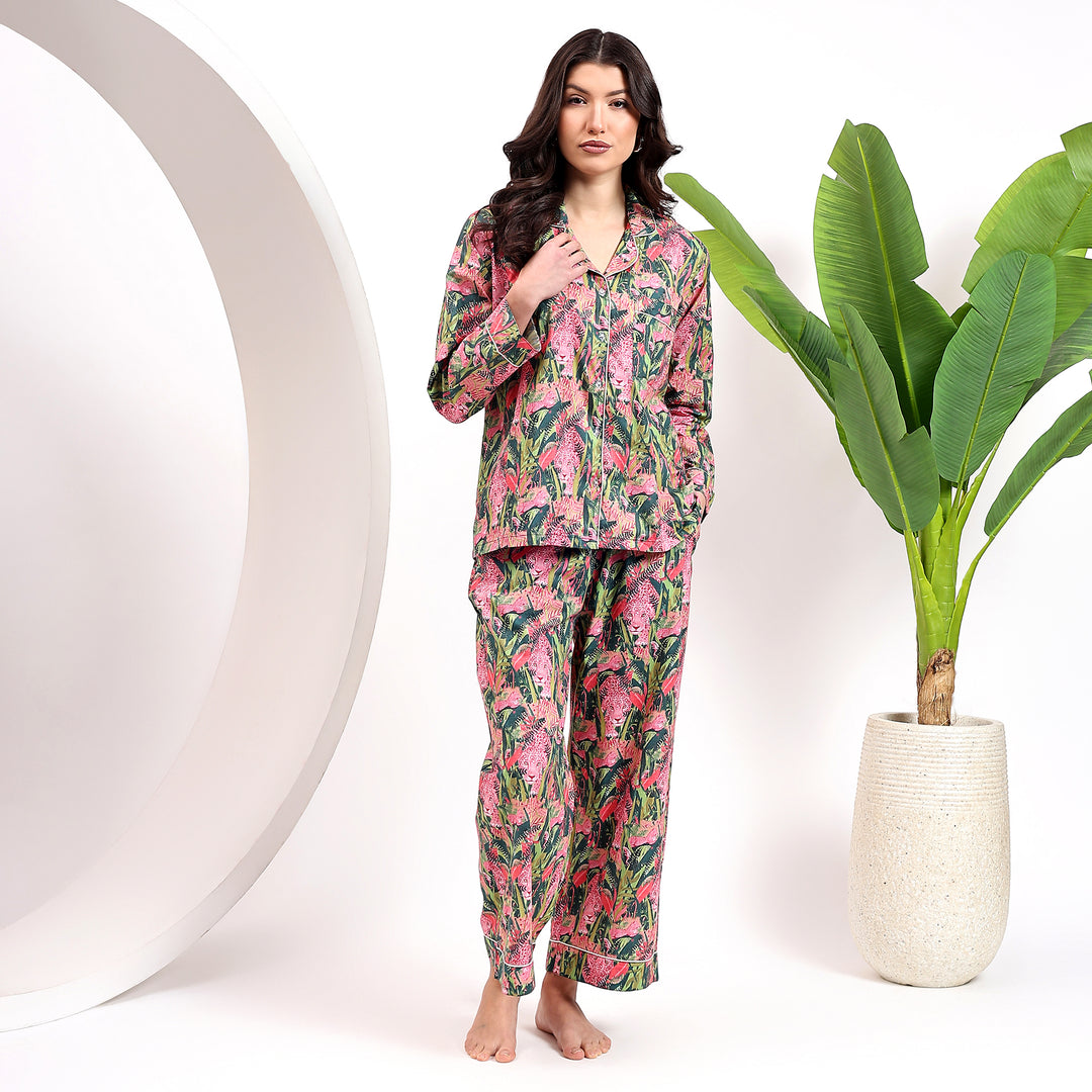 Animal Print Cotton Pajama Set – Matching PJs for Womens Pajamas