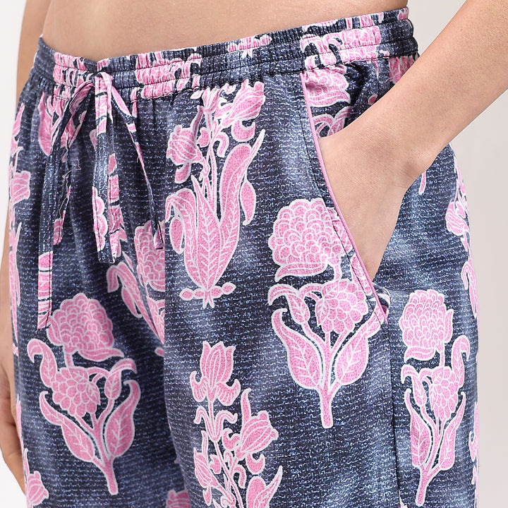 Indigo blue family matching pajamas – block print cotton PJ set for women