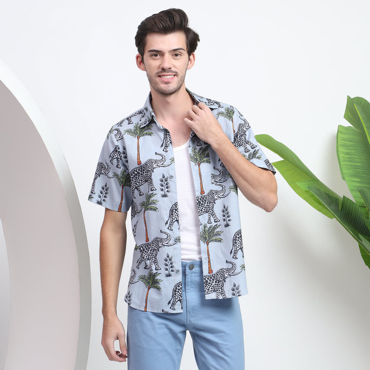 Stylish short sleeve shirt for guys with a tropical jungle theme.