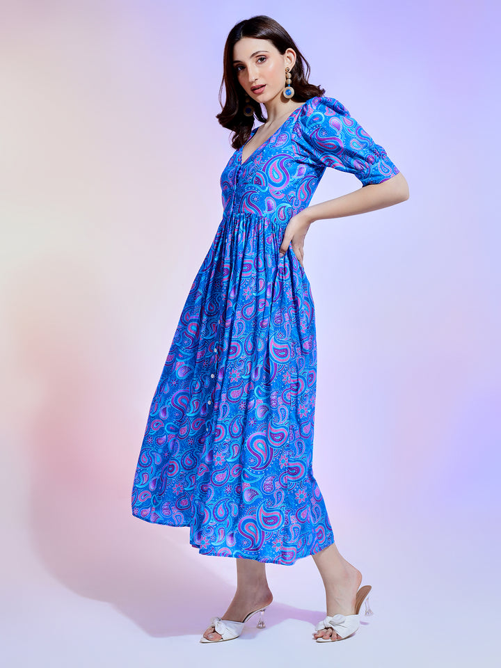 Women dresses with blue paisley