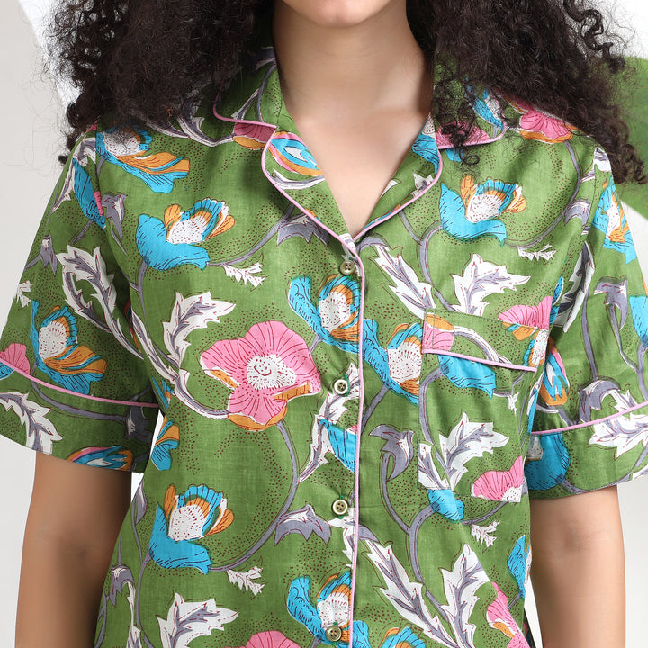 Women's breathable cotton pajama set for summer lounging