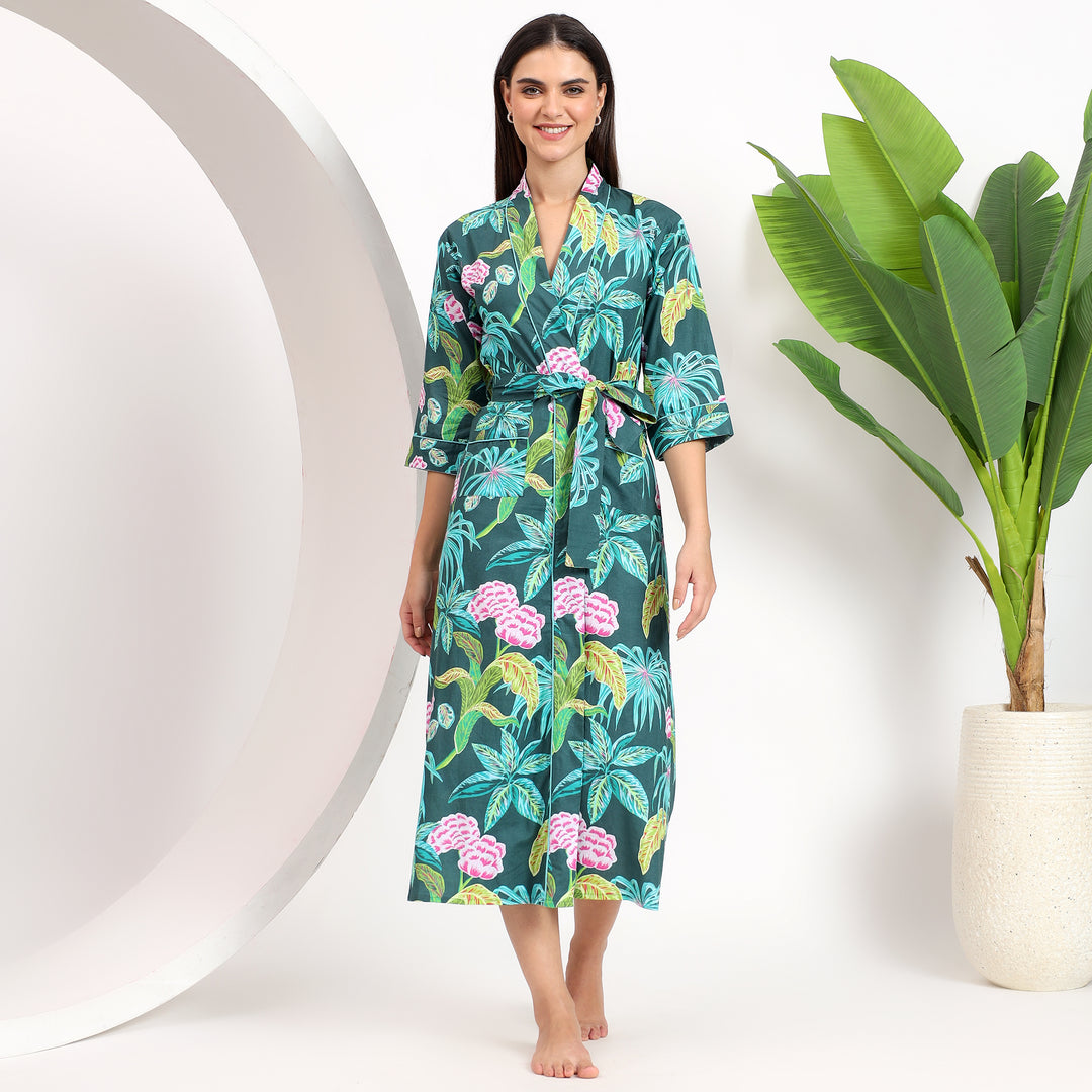 Long sleeve floral kimono nightgown