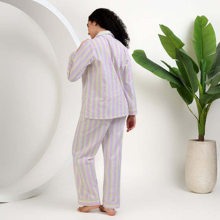 womens soft cotton pajamas for famaly matching in thin stripes, cozy and stylish sleepwear for family gatherings.
