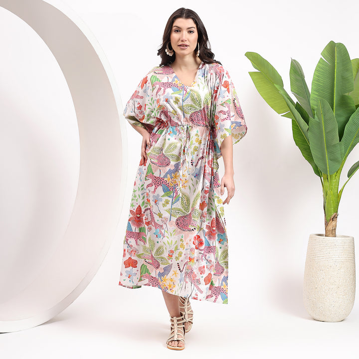 Handmade cotton caftan with animal print