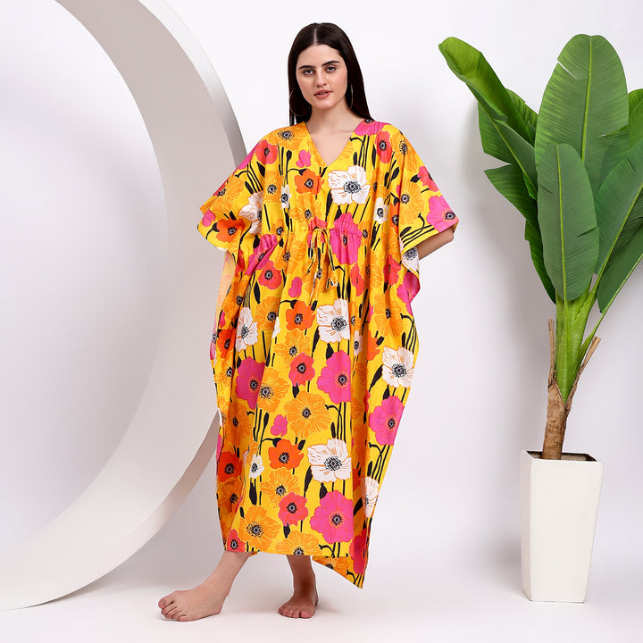 Flowy Floral Green Kaftan – Effortless Style for Women