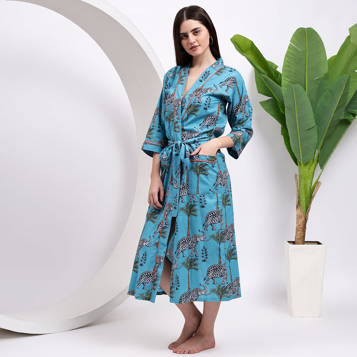 Sky Blue Cotton Kimono Robe