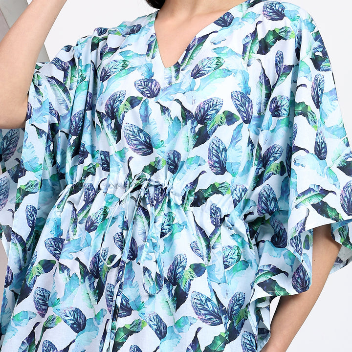 Tropical print kaftan for women – cotton block prints caftan dress