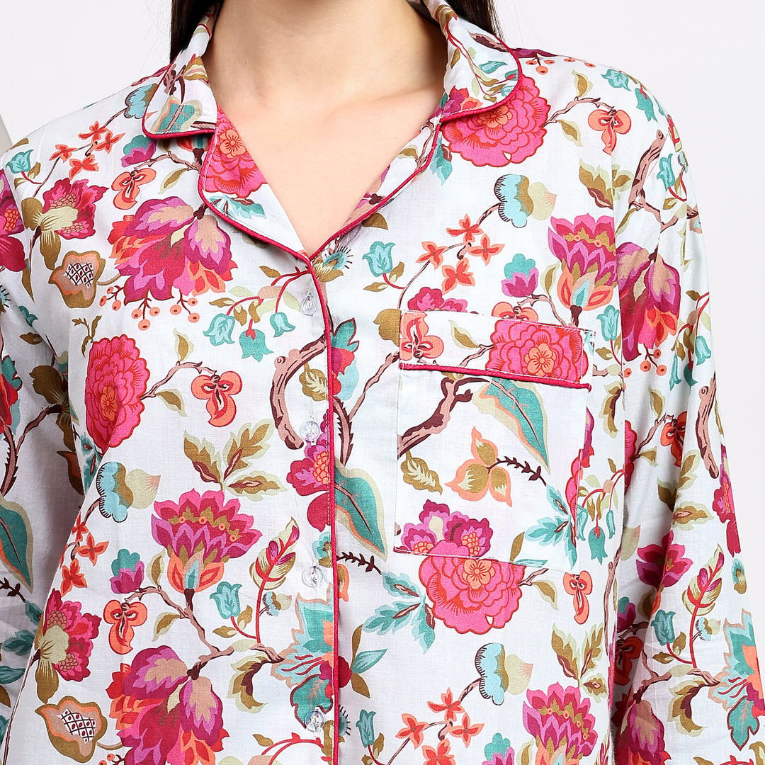 Floral Print Pajama Set for Women – Block Print Cotton PJs & Pajamas