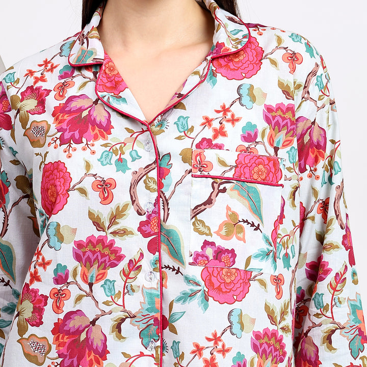 Floral Print Pajama Set for Women – Block Print Cotton PJs & Pajamas