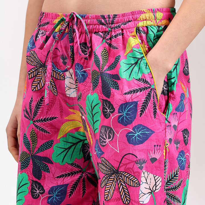 Tropical print cotton pajama set for women – floral matching PJs