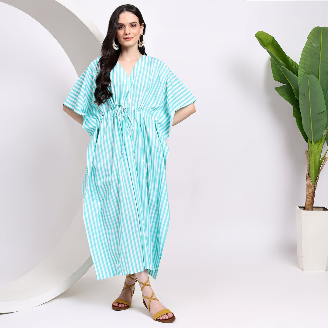 Orange and white Stripes Handblock Kaftan Shirt Dress