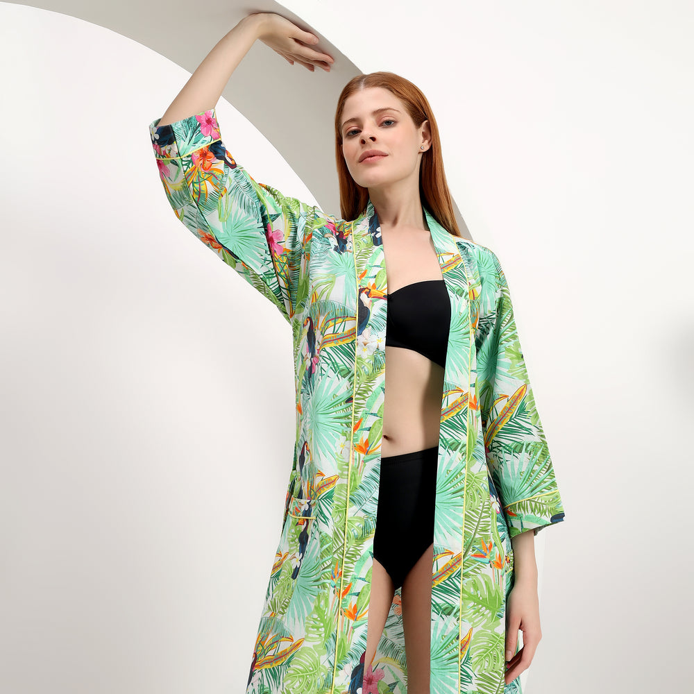Bird print cotton kimono robe Indolibas - Kimono robes for women dressing gown 
