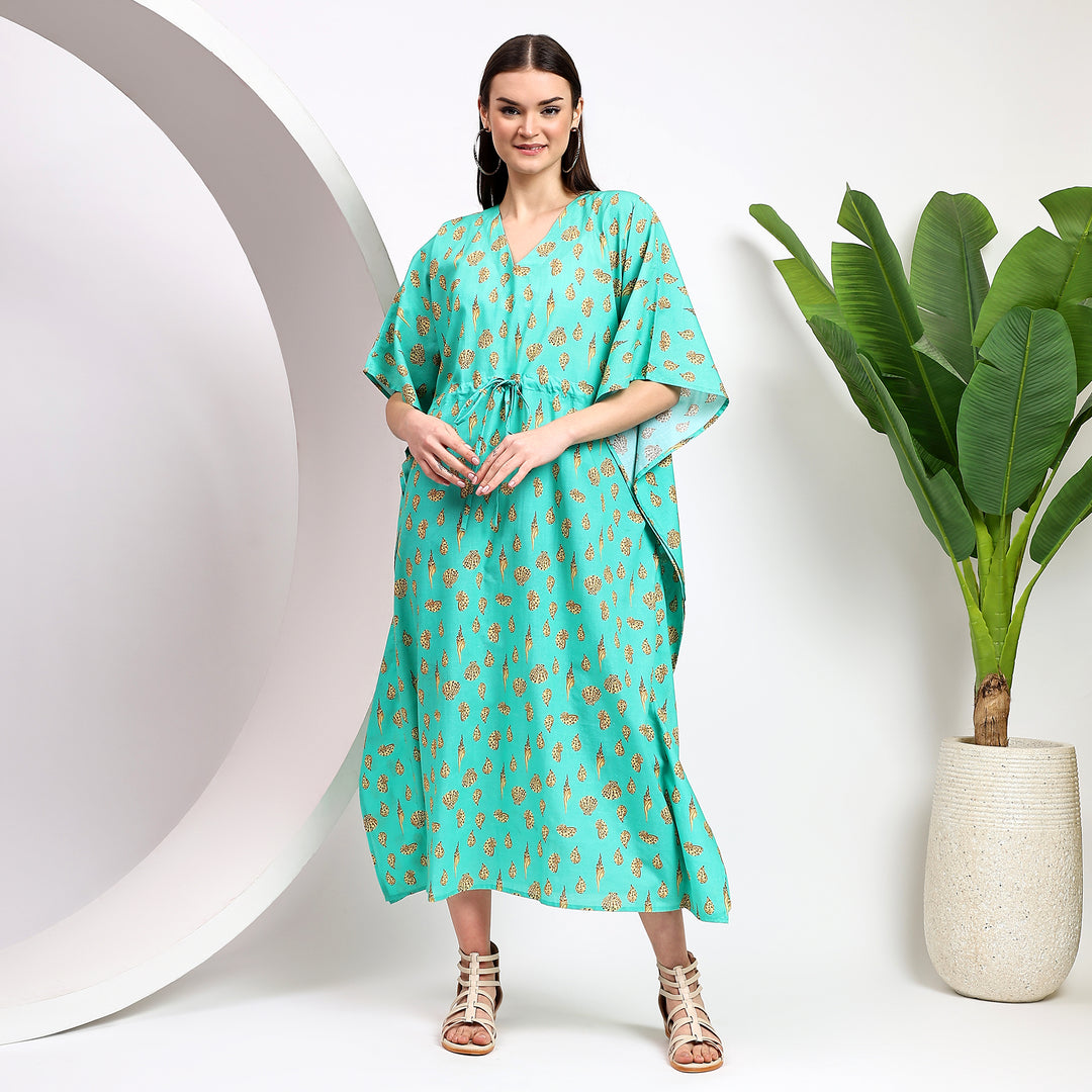 Block print cotton kaftan – Japanese style vintage caftan dress
