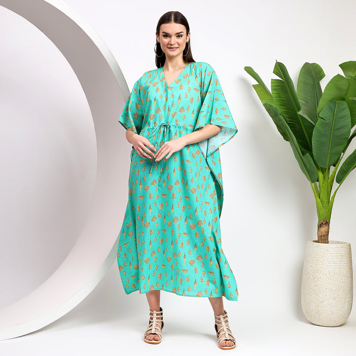 Block print cotton kaftan – Japanese style vintage caftan dress