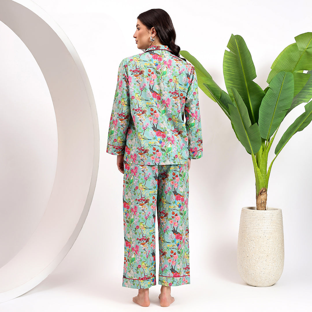 Women’s cotton pajama set – floral block print matching PJs