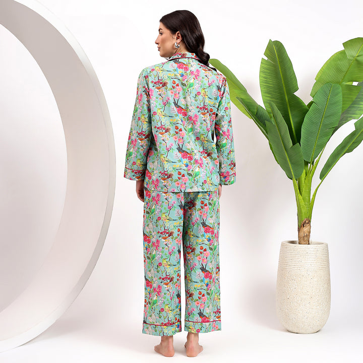 Women’s cotton pajama set – floral block print matching PJs