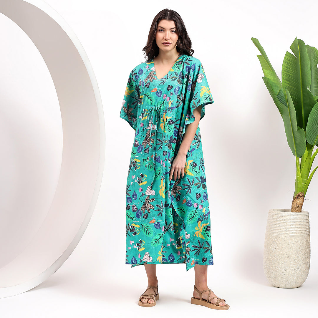 Tropical cotton kaftan – Indian block printed abaya style