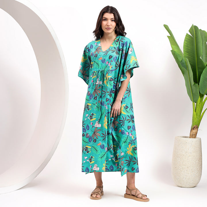 Tropical cotton kaftan – Indian block printed abaya style