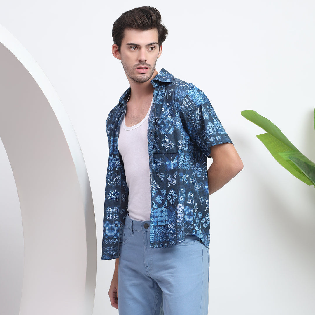 Blue piece with traditional artisan prints, perfect for a comfortable yet stylish look