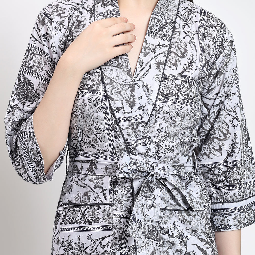 Elegant Kimono Robe Night Gown for Women, Soft Cotton Fabric