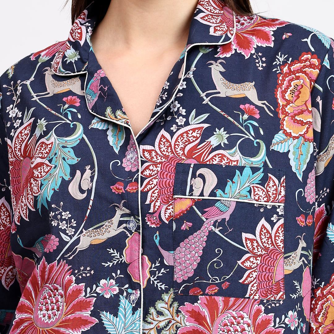 Floral print pajama set for women – cotton block print PJs