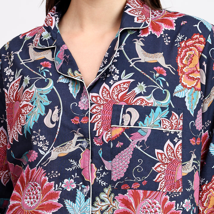 Floral print pajama set for women – cotton block print PJs