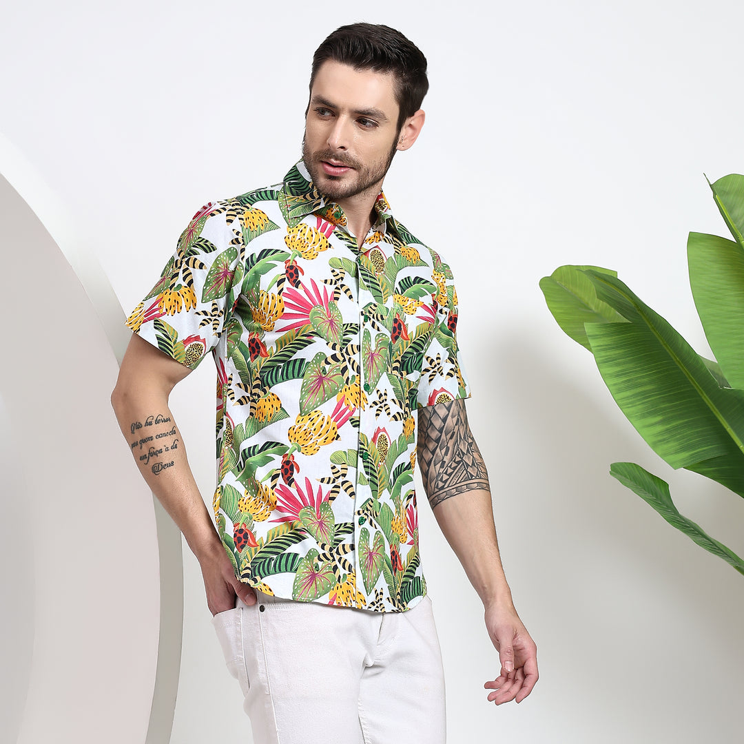 Vibrant men's tropical print shirt for a bold, relaxed look