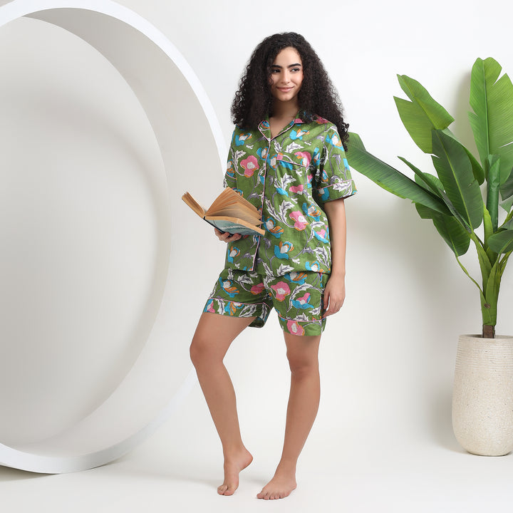 Pure cotton floral loungewear set with matching shorts