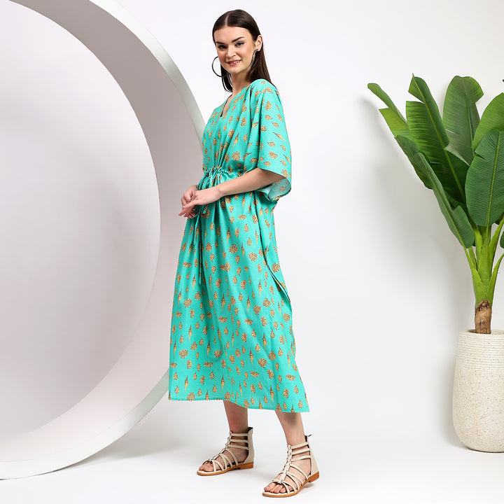 Japanese inspired cotton kaftan – vintage block print caftan