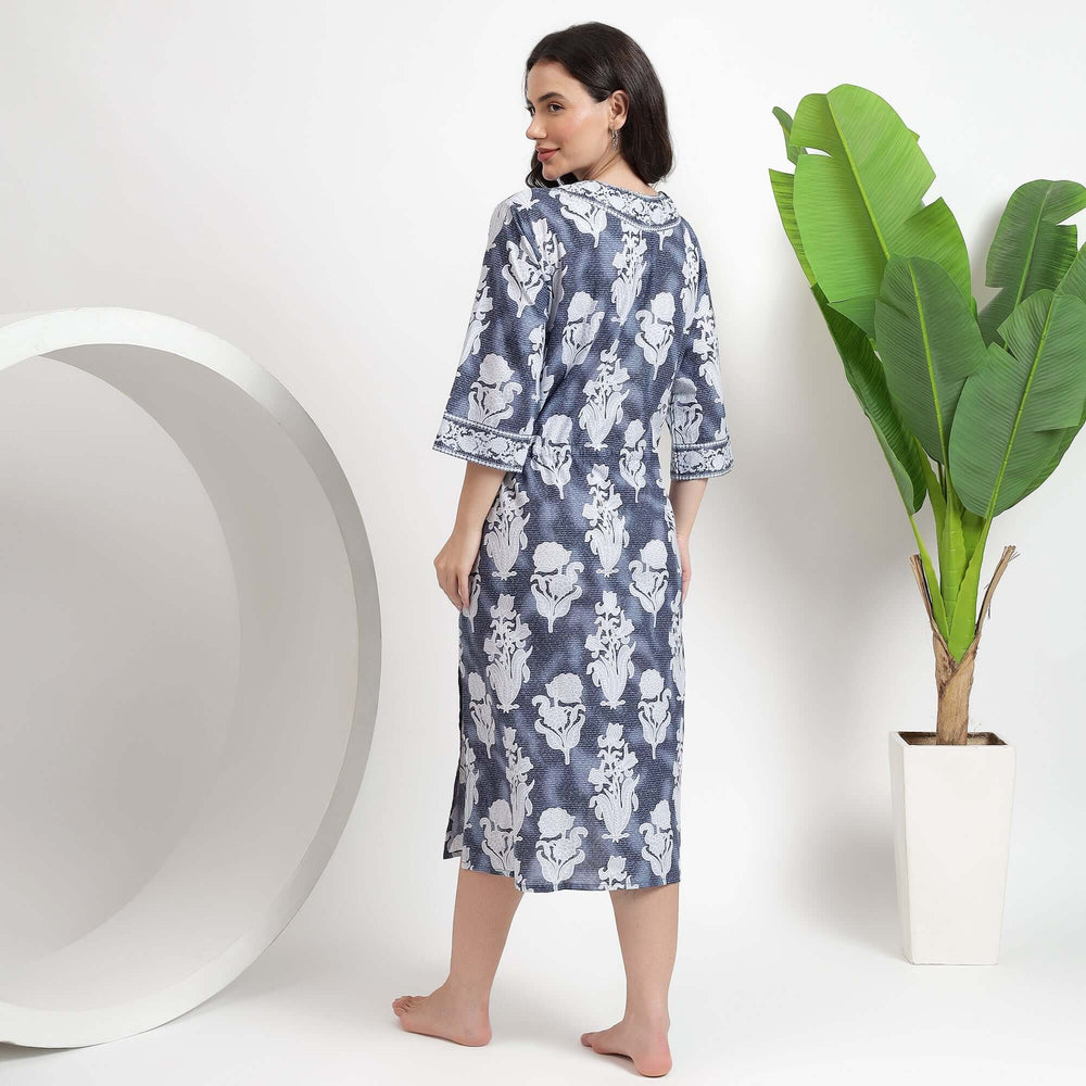 Floral cotton kimono robe and dressing gown – handcrafted block printed loungewear for women