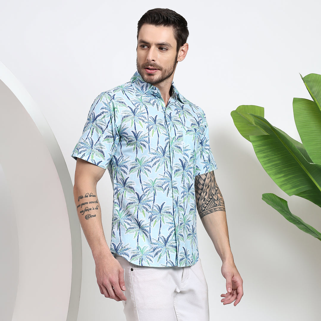 men's tropical print shirt with short sleeves, ideal for vacation and outdoor events