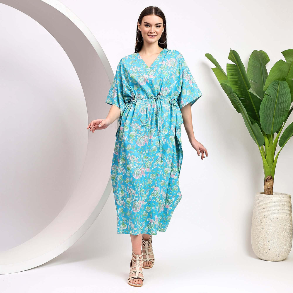 Vintage kaftan for women – Indian block print cotton caftan dress