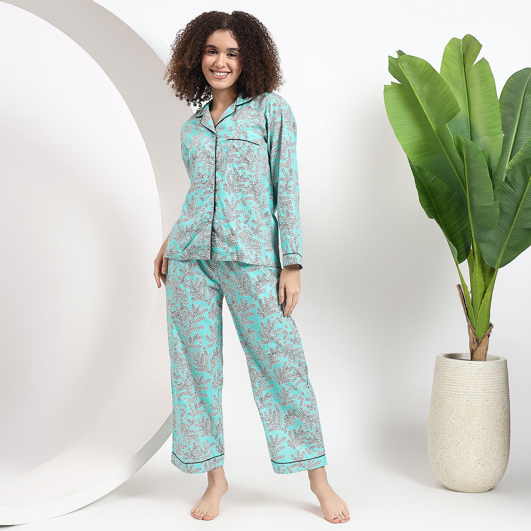 Women’s Cotton PJ Set Printed Nightwear for Comfort