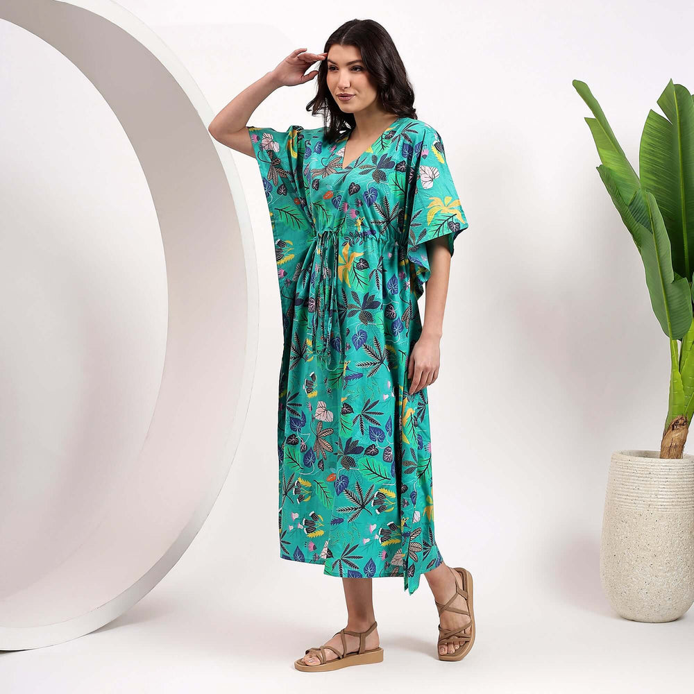 Tropical block print kaftan and abaya – Indian cotton kaftan dress