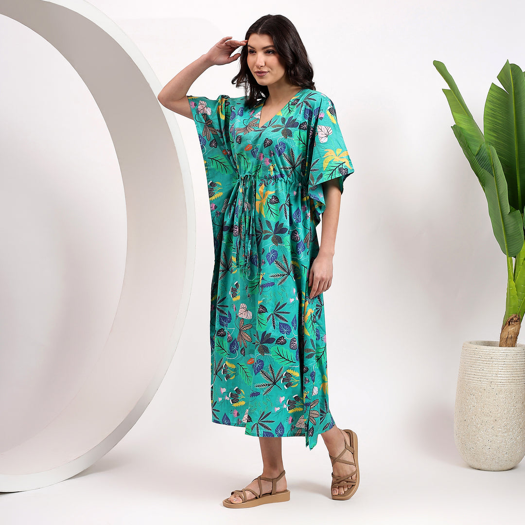 Tropical block print kaftan and abaya – Indian cotton kaftan dress