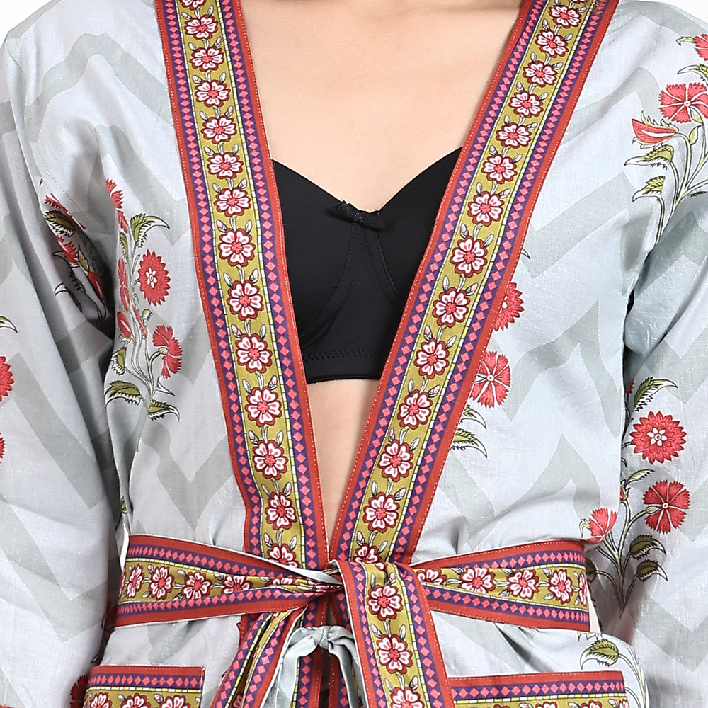 Artisan cotton kimono featuring traditional block prints