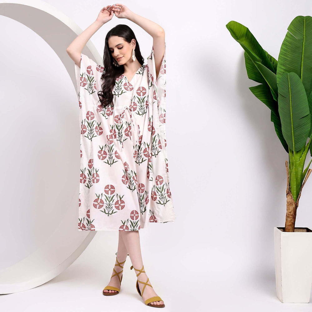Floral block print kaftan – cotton abaya for women
