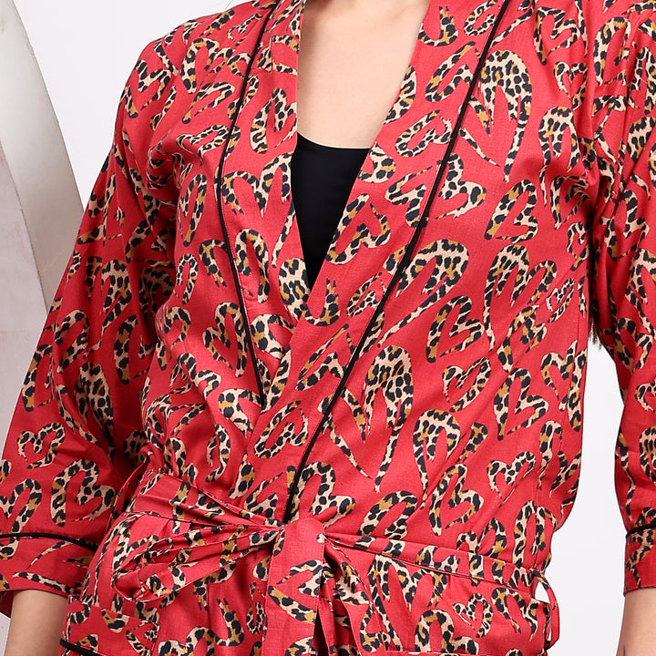 Boho animal print robe – leopard block print cotton dressing gown